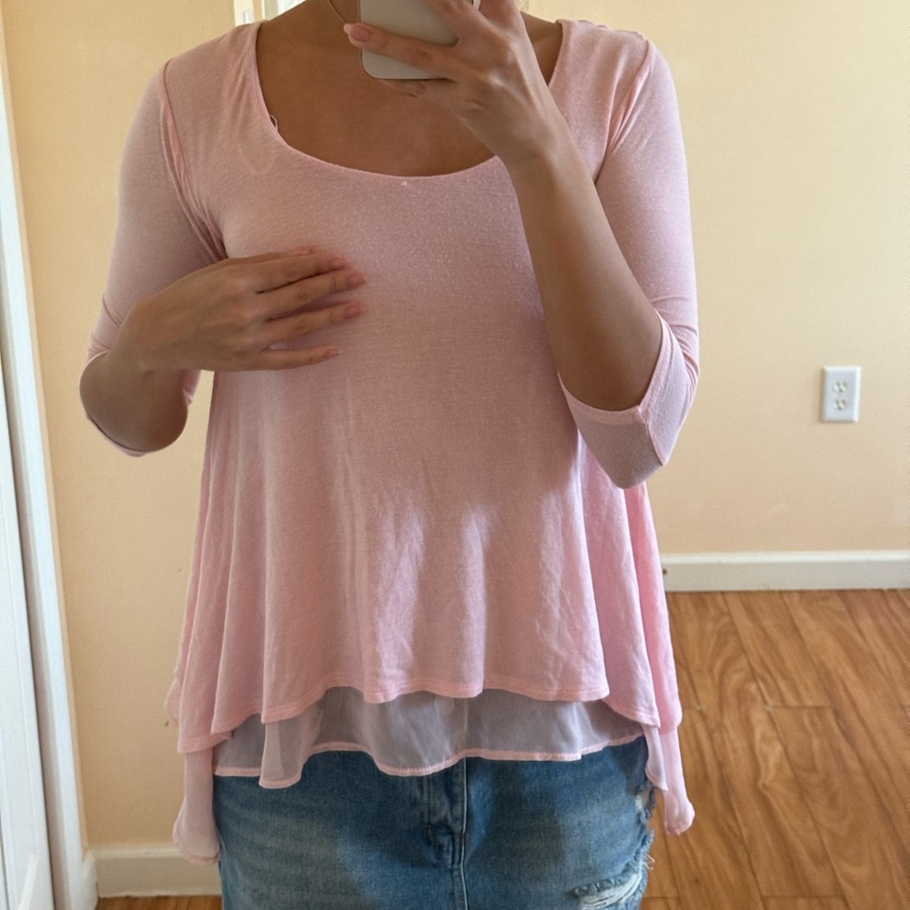 Light Pink Layered Scoop-Neck Tunic Top